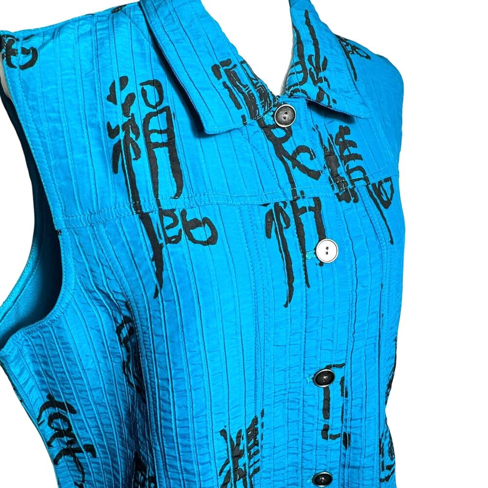 CHICO'S NWT Women's‎ XL Blue Asian Saitama Button Up Sleeveless Shirt Vest Top
